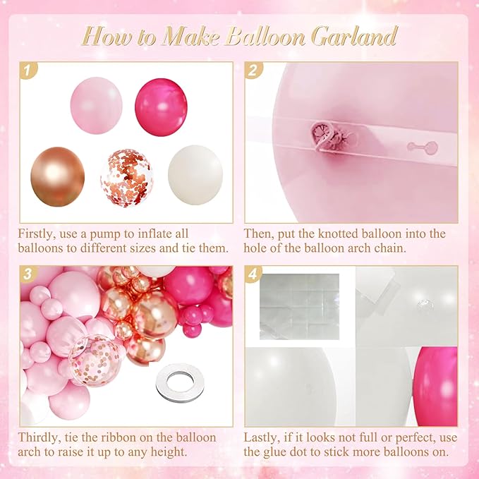 Hot Pink Balloon Arch Kit, 143Pcs Pink Gold Balloons Macaron Pink White Rose Gold Balloon Garland Arch Kit Confetti Balloons for Birthday Wedding Baby Shower Gender Reveal Galentines Day Decorations