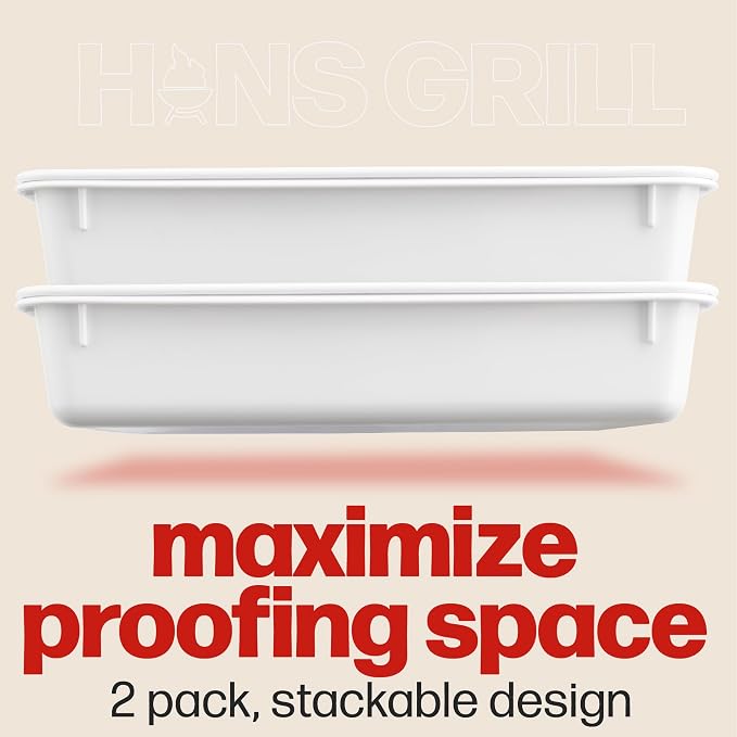 Hans Grill Pizza Dough Proofing Box - Pack of 2 Stackable & Rectangular Pizza Stone For Oven Baking & BBQ Grilling With Free Wooden Peel