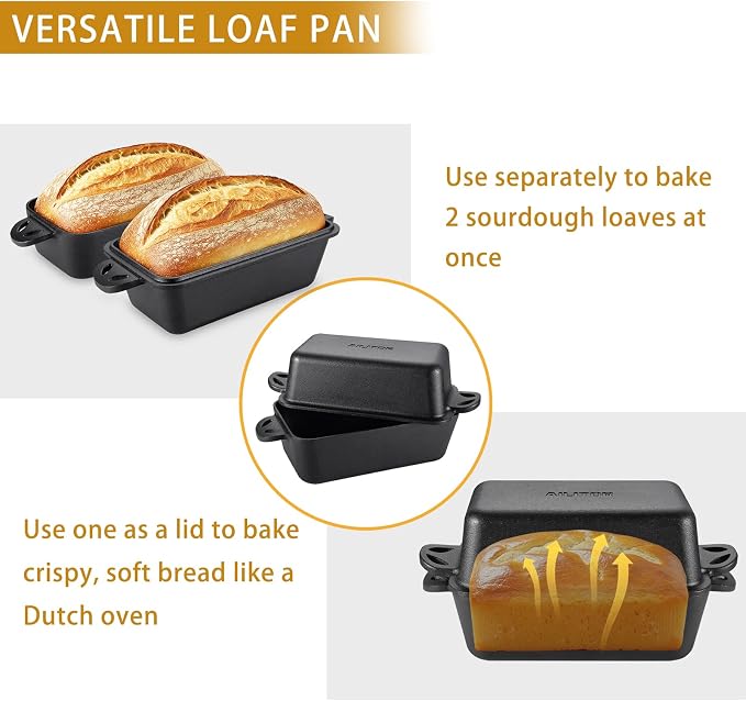 AILITOR Cast Iron Loaf Pan with Lid 9x5 Inch - Bread Baking Pans for Homemade Bread, 2 Piece Set