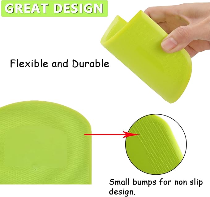 3 PCS Plastic Dough Scraper Bench Scraper, 4.7x3.7" Flexible Bowl Scraper, Food-Grade Dough Cutter, Non-Slip Food Scrappers for Bread, Cake, Cream, Fondant