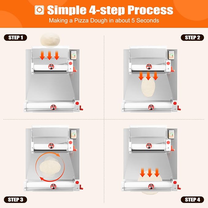 Bepritm Pizza Dough Roller Sheeter, 370W Stainless Steel Electric Pizza Press with Adjustable Thickness, 3-15" Commercial Making Rolling Machine for Pizza Shops, Restaurants (3-15in Pizza Size)