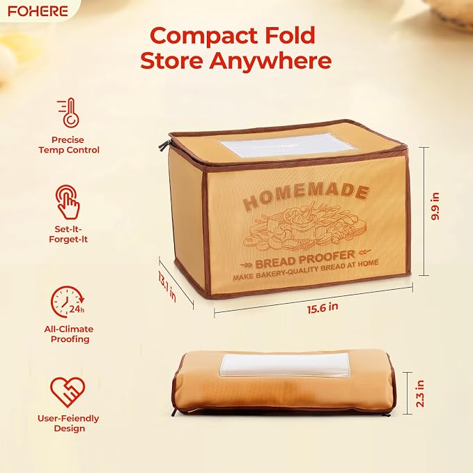 FOHERE Foldable Bread Proofing Box Temperature Control 32-133°F, 48H, Large Capacity Dough Proofer for Sourdough, Pizza, Yogurt, and Fermentation