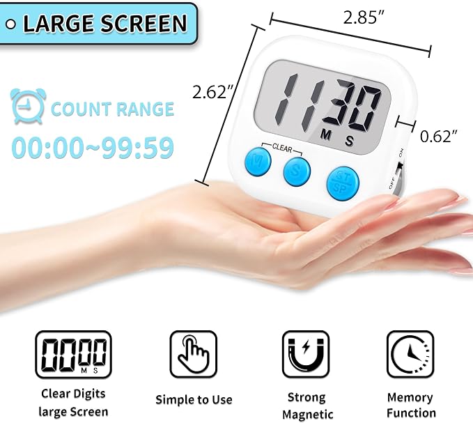 Timer for Kids Teachers Supplies Digital Kitchen Timers for Cooking Large Magnetic Classroom Timer 2Pack-White Pink