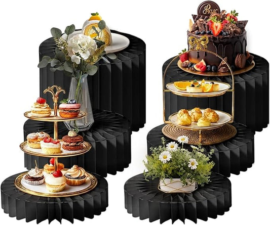 6 Pcs Buffet Risers Food Display Risers with Mini Sign, Buffet Table Risers Display Stands Cake Stand Cylinder Stands for Party Dessert Jewelry Collectibles (Black)
