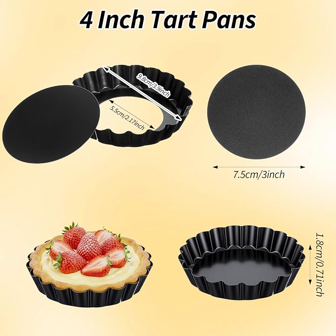 16 Pack Mini Tart Pan 4 Inch with Removable Bottom, Nonstick Round Mini Quiche Pans Mold Heavy Duty Fluted Side for Pies, Mousse Cakes, Dessert Baking