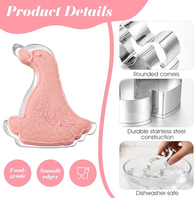 7pcs Duck Cookie Cutter - Stainless Steel Goose Cookie Cutter For Baby Shower First Birthday Party Supplies - Cute Goose Bow Hat Balloon Shapes One Birthday Cookie Cutters