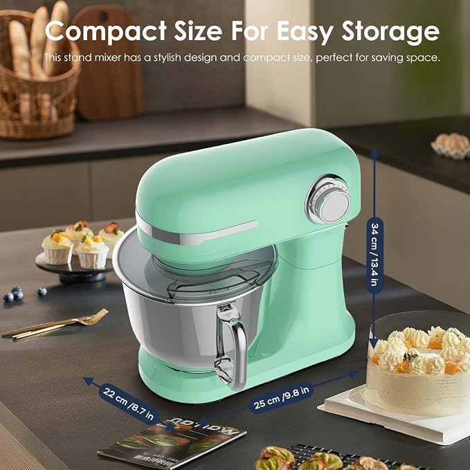 5.5/4.5QT Kitchen In The Box Stand Mixer For Baking, Electric Spiral Mixer With Dough Hook, Wire Whip & Beater,350W 12-Speed Tilt-Head Food Mixer, Grey (Green)