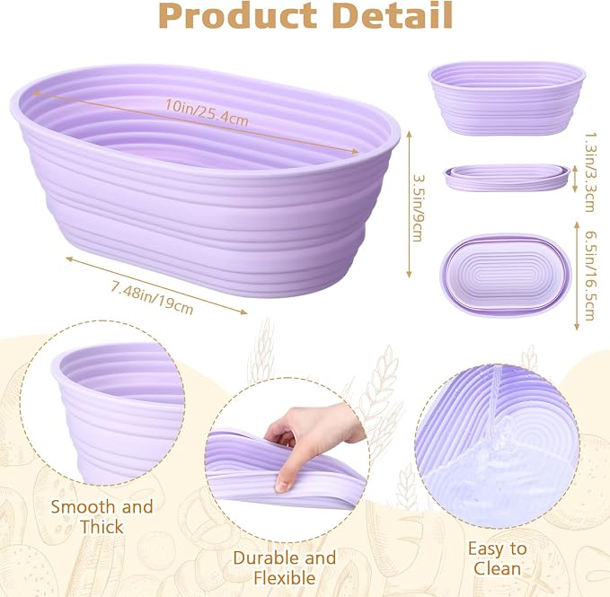 Honeydak 4 Pcs Silicone Bread Proofing Baskets Oval Banneton Basket 10" Collapsible Sourdough Bread Baking Supplies Non-stick Dough Proofing Bowls Container Oven Safe for Breads Making (Vibrant Color)