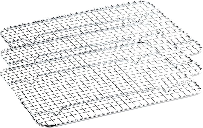 OCS Parts 3-Pack 8" x 10" Stainless Steel Pan Grates | Footed Cooling Pan Grate for 1/2 Size Steam Tables, Baking, and Hotel Pans