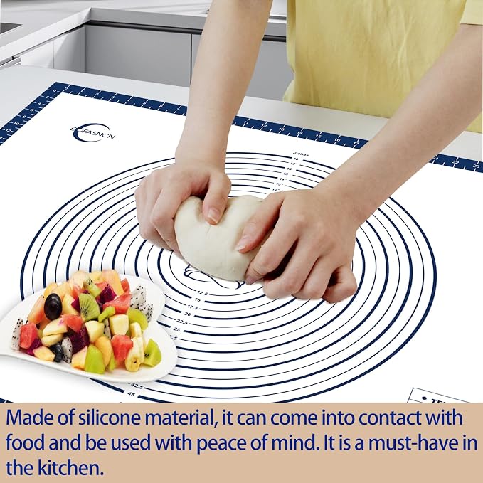 Silicone Pastry Mat Dough Baking Bread Sourdough Fondant Pie Dough Pizza,Silicone Baking Mat Cookie Sheet for Kitchen Counter with Measurements 32x24" Blue