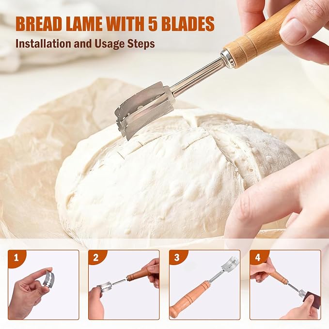 28 PCS Sourdough Starter Kit, Bread Baking Supplies with Banneton Proofing Basket, Dough Whisk, Bread Lame, Silicone Baking Sling and Dough Scraper