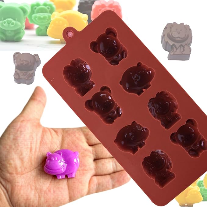 3-Pack Chocolate Molds Silicone(1.8 Inch two-bite size),Animal Silicone Molds,Moldes para gelatinas individuales.Features Bear,Dinosaur,Lion,Hippo,Bees,Ladybugs,Beetles,Butterflies,and Flowers.