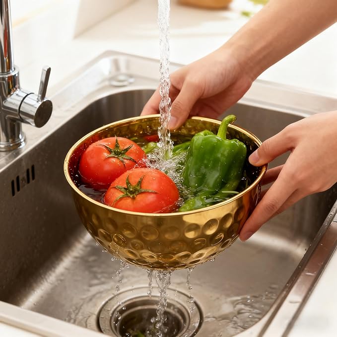 5-Piece Multicolor Stainless Steel Mixing Bowls (4.9/4.2/3.2/2.1/1.6QT), Hammered Design Nesting Metal Mixing Bowl Set for Kitchen, Baking, Cooking, Salad and Home Decor, Dishwasher Safe
