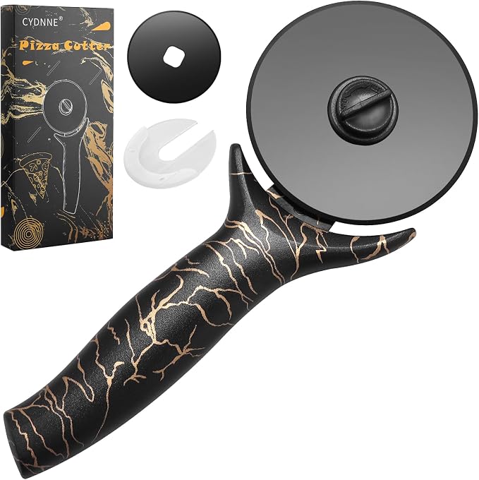 pizza cutter wheel with Removable and Washable Blade - Perfect for pizza Rolls, Pastry, Cheese, and cakes - Easy to Clean and Replace - Non-slip Grip for Smooth Cutting 8.47 Inches (Black)