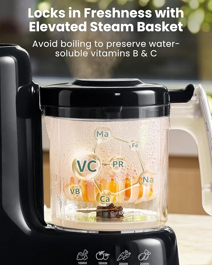 Grownsy Baby Food Maker with Steam Basket, One Step Baby Food Processor Steamer Puree Blender Grinder Mills Machine, Auto Cooking Grinding and Sterili-zing for Healthy Homemade Baby Food, Black