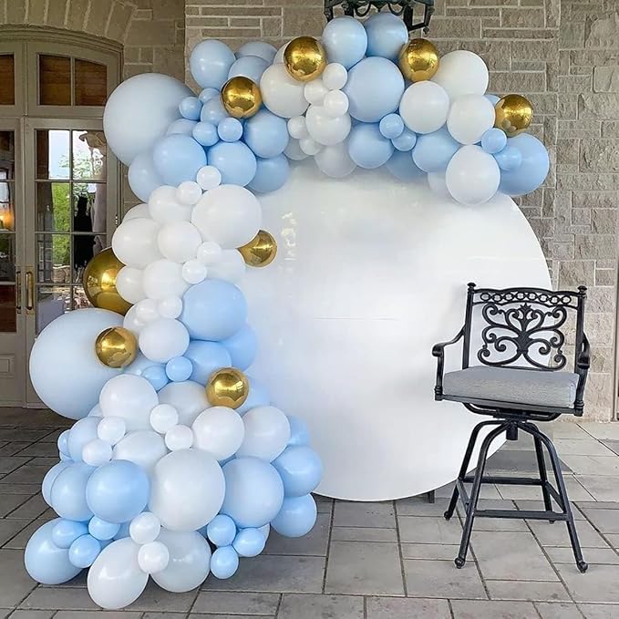 153Pcs Blue and White Balloons Garland Arch Kit with Stars - 22 18 12 10 5 inch Different Size Baby Pastel Light Blue White Confetti Balloons for Birthday Baby Shower Wedding Party Decorations