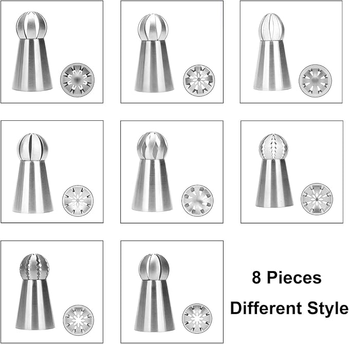 22PCS Russian Piping Tips and Bags Set, Stainles Steel Cake Cupcake Decorating Supplies Russian Ball Tips Pastry Bag & Nozzle Flower Shaped Frosting Icing Tips Set Baking Tools By Giveme5 (1#)