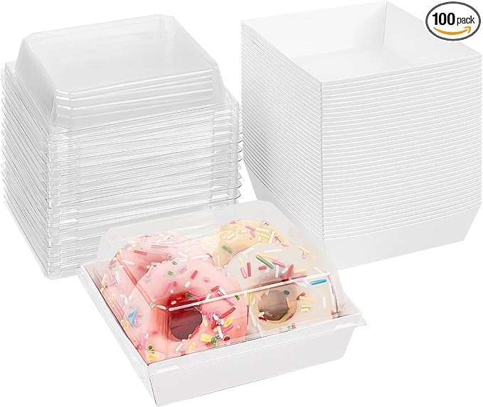 Ocmoiy Small Charcuterie Boxes with Clear Lids, To Go Paper Disposable Food Containers, 5 Inches Bakery Dessert Boxes for Sandwich, Cookie, Pastry, Cake Slice (White, 100ct)