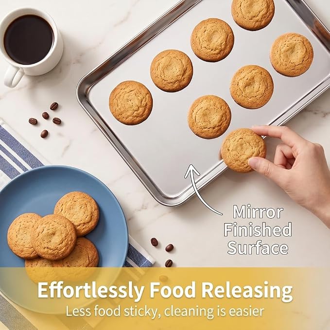 TeamFar Toaster Oven Pan Set of 2, Stainless Steel Toaster Oven Baking Tray Ovenware, 12.5’’x 9.5’’x1’’, Non Toxic & Healthy, Rust Free & Mirror Finish, Easy Clean & Dishwasher Safe