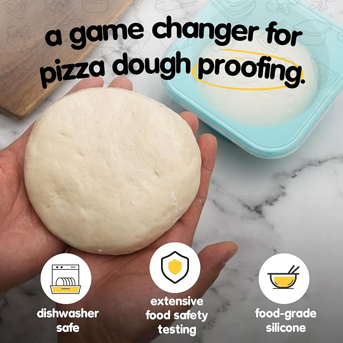 PLUS 1000ml Pizza Dough Proofing Containers for DIY family Artisan Pizza, Food Grade Silicone Stackable Boxes with Lids, Freezer, Fridge, Dishwasher Safe,4sets (Yellow)