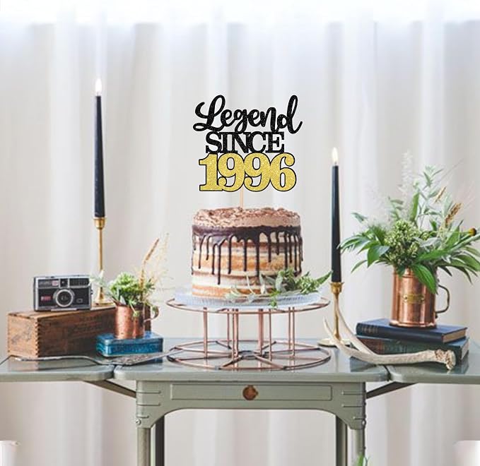 1 PCS Legend Since 1996 Cake Topper Black Gold Glitter Thirty Happy 30th Birthday Cake Pick Cheers to 30 Years Cake Decoration for 30th Birthday Wedding Anniversary Party Decorations Supplies
