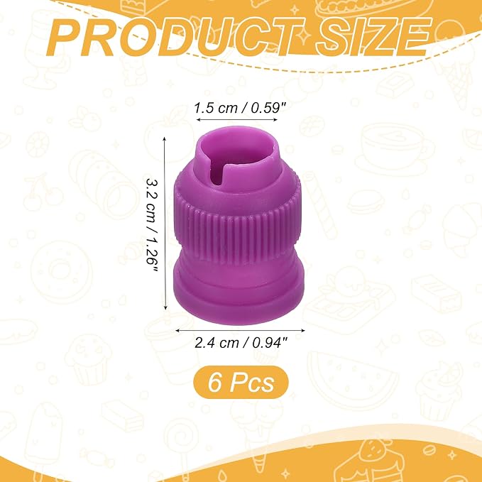 uxcell 6 Pcs Piping Tip Coupler, Small Couplers Icing Frosting Piping Bag Reusable Cake Baker Decor Tools Kit for Russian Flower Mouth Nozzles Pastry Cupcake Tips, Purple