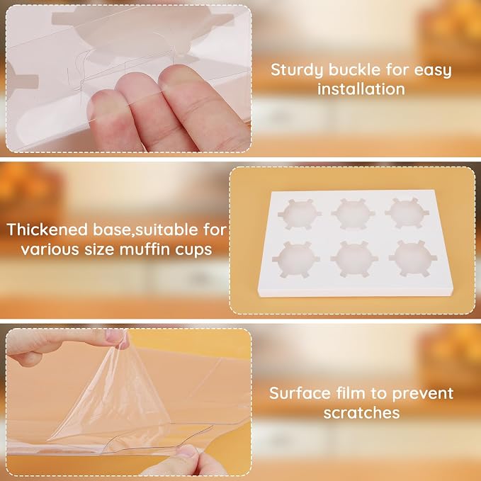 EUSOAR Clear Cupcake Boxes, 6 Pack White Muffins Gift Holder 6 Count with Gift Ribbon, Rectangle Bakery Mini Cake Containers Carrier Treat Dessert Cookies Pastry Decor for Wedding Party Favor