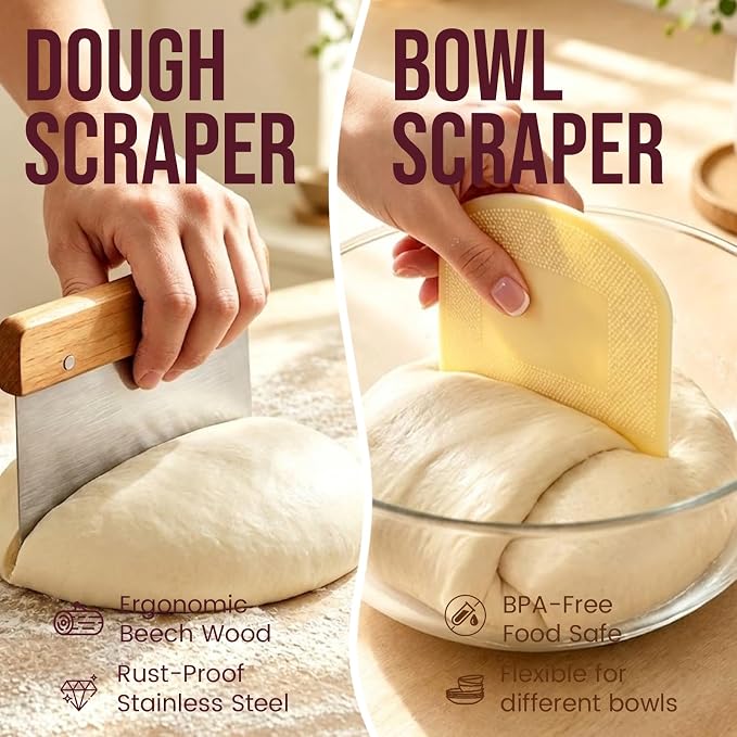 DOYOLLA Bread Proofing Basket Set, Sourdough Starter Kit, Banneton Bread Making Tools with Silicone Bread Sling, Sourdough Bread Making Suppies, Baking Gifts, (Oval,10 inch) | Handmade Rattan