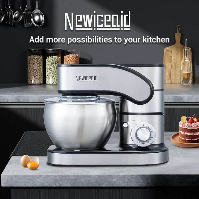 Stainless Steel Stand Mixer, 6-Speed Tilt-Head Mixer with 700W Powerful Motor, 7.4QT Large Capacity Bowl, Electric Kitchen Mixer with Dough Hook, Beater, Whisk for Baking & Dough Making