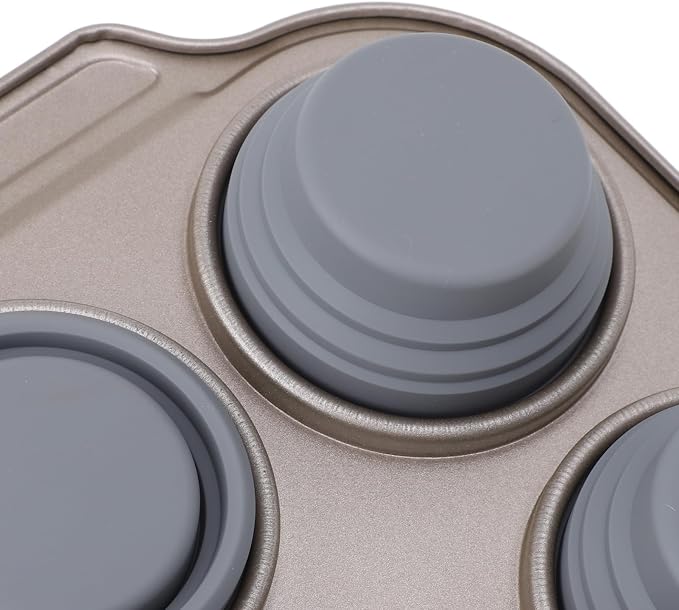 Zerodis Silicone Muffin Pan, Foldable Cupcake Baking Tray Non Stick Cake Maker Tray for Bread Tart Desserts Doughnut (Gray)