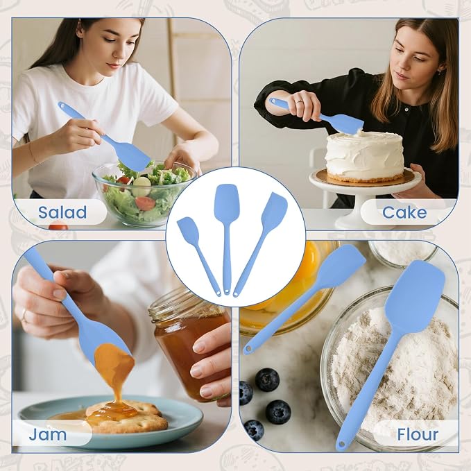 Silicone Spatulas Heat Resistant Food Grade Rubber Spatula, Handle with Ergonomic Grip Kitchen Utensils Set, Nonstick Silicona Cooking Utensils Set for Cooking, and Mixing 3Pacs Blue