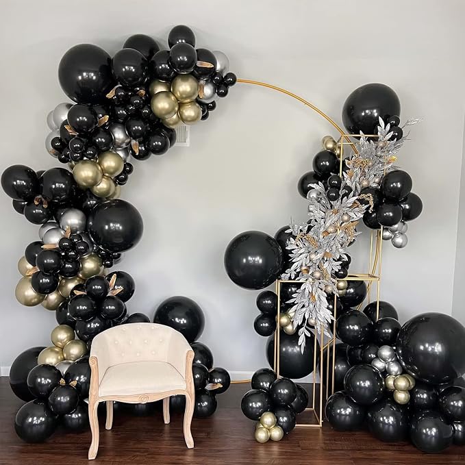 Voircoloria 130pcs Black Balloons Different Sizes 18" 12" 10" 5" Party Latex Balloons for Birthday Graduation Baby Shower Anniversary New Year Holiday Party Decorations