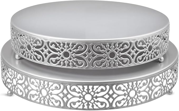Wenqik 2 Pcs Silver Metal Cake Stand, 14" 16" Large Round Cupcake Stand Dessert Table Display Set Cake Holder for Wedding Birthday Party Bridal Shower Anniversary Table Decoration