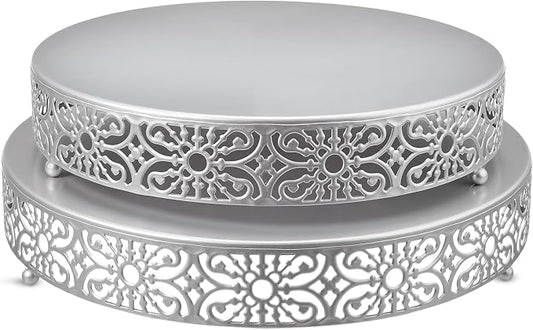 Wenqik 2 Pcs Silver Metal Cake Stand, 14" 16" Large Round Cupcake Stand Dessert Table Display Set Cake Holder for Wedding Birthday Party Bridal Shower Anniversary Table Decoration
