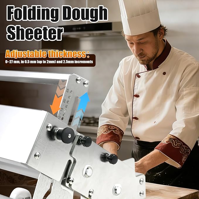 Folding Dough Sheeter (15.5")，Folding Dough Rolling Machine，Manual Dough Sheeter，Stainless Steel Dough Machine With 55 Adjustable Thicknesses, Commercial Grade Capacity (1 Rolling Surface)