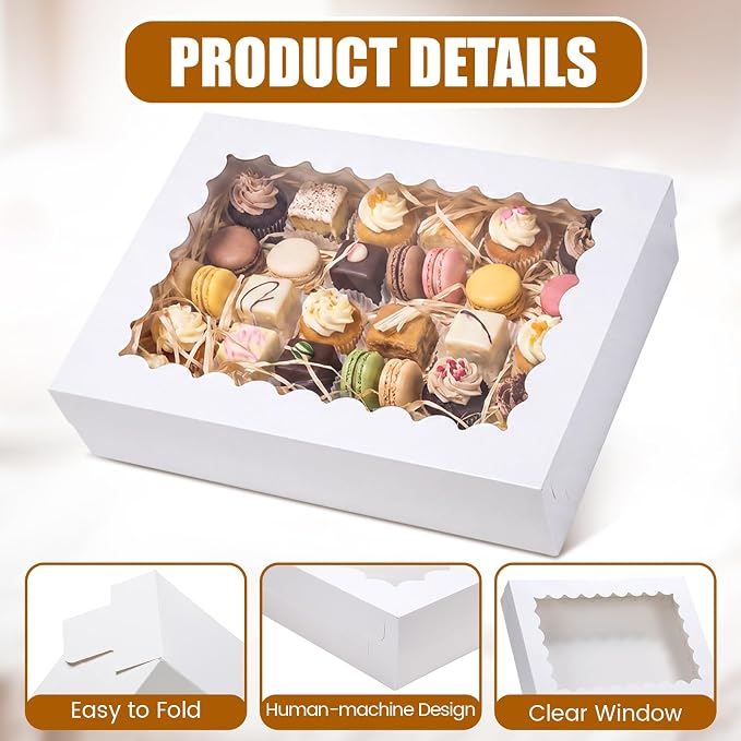 Sinload 24 Pcs 26.5x19.5 x 5 Inch Full Sheet Cake Boxes 12pcs Large Rectangle Bakery Boxes with 12pcs Cake Boards for Pastry Baking, Cupcakes, Donuts, Cookies, Pie Treat Packaging
