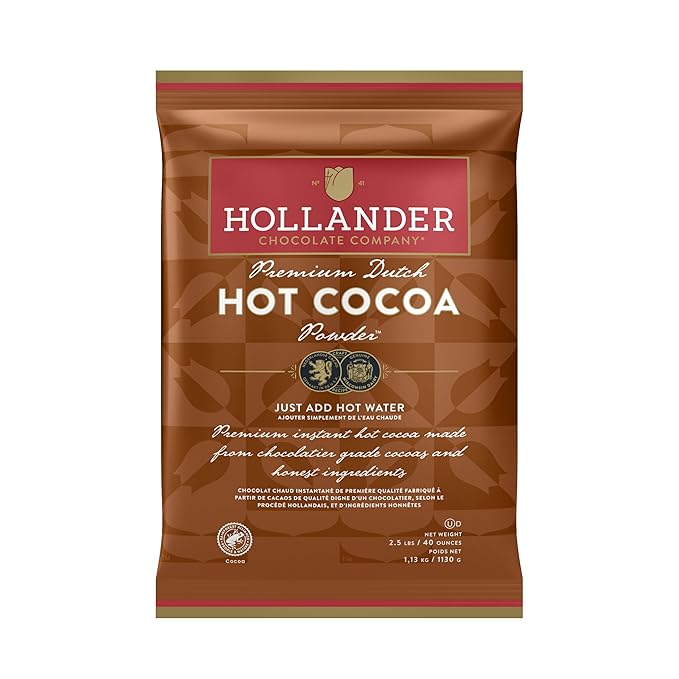Hollander Chocolate Dutched Premium Hot Cocoa, 2.5 lbs | Nostalgic Rich & Creamy Flavor, Natural Vanilla, Water and Milk Soluble, Bulk Bag