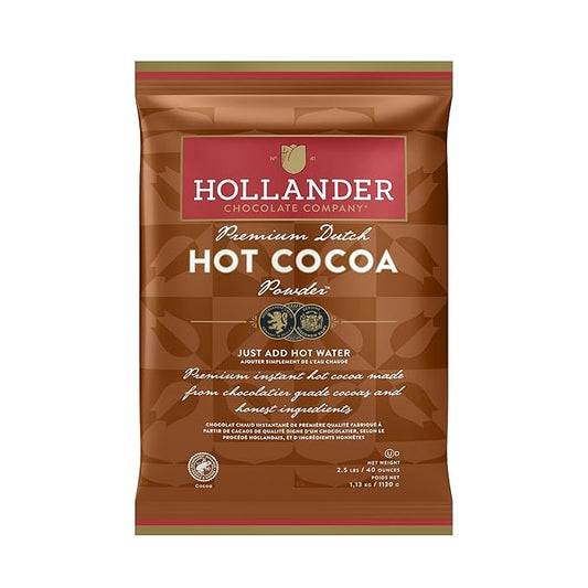 Hollander Chocolate Dutched Premium Hot Cocoa, 2.5 lbs | Nostalgic Rich & Creamy Flavor, Natural Vanilla, Water and Milk Soluble, Bulk Bag