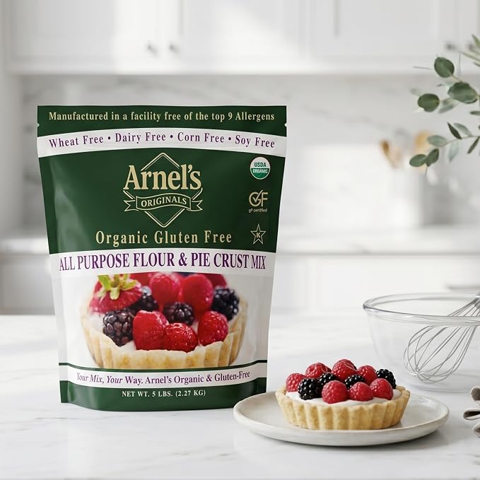Arnel’s Originals Organic Gluten Free All Purpose Flour & Pie Crust Mix – 1:1 Substitute Baking Mix – Non-GMO, Vegan, Kosher – Ideal for Flaky Pie Crusts, Cookies, Muffins, and Biscuits (5 lb)