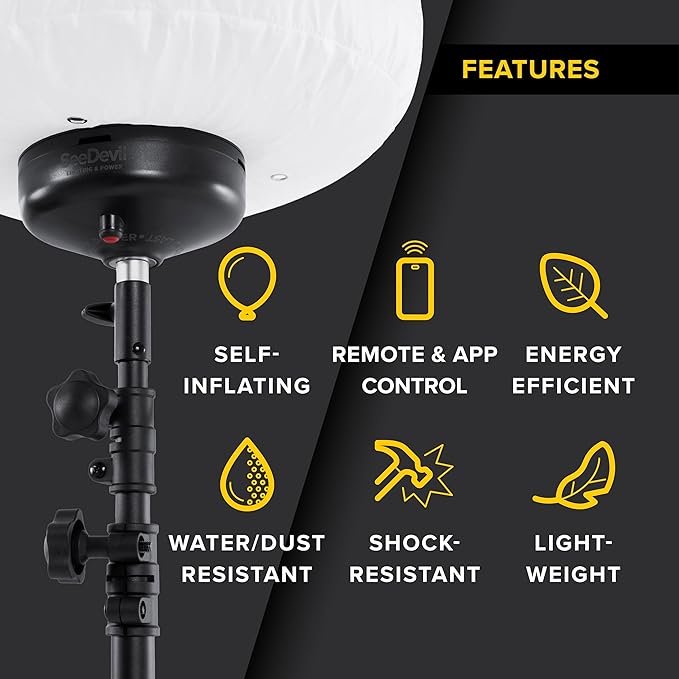 SeeDevil 60 Watt LED Balloon Light Kit, 120 Volt, 7,800 Lumen, 3000K - 5000K, Color Temperature Changing, 6.5 Ft Tripod, Glare Free Indoor/Outdoor Area Light, Remote/APP Dimmable