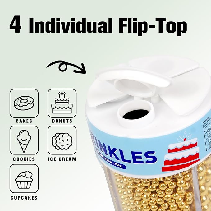 Dazzjoy Edible Gold Pearl Sprinkles, Sugar Pearl, Food Grade, Edible Pearls for Cake Decorating, 150g/5.29oz, Gold Cake Decoration & Cupcake Topper, Patriotic Wedding Party Halloween Supplies