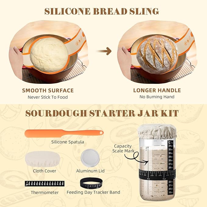 VIMERPA Sourdough Starter Kit, Bread Making Kit with Sourdough Starter Jar for Beginners, Banneton Bread Proofing Basket for Home and Kitchen, Sourdough Bread Baking Supplies, Bread Making Tools Kit