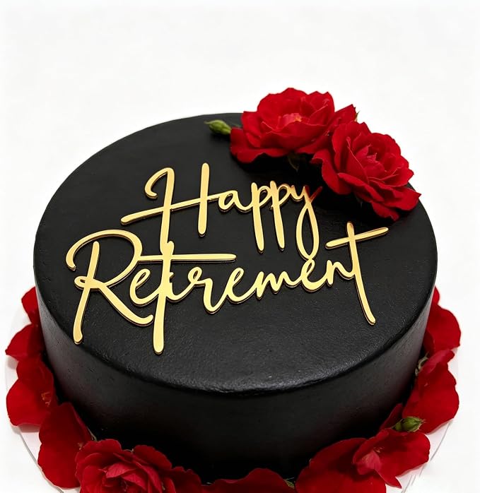 Happy Retirement Cake Topper, Gold Acrylic Officially Retired Cake Topper Cake Charm Decor, No Work Zone, Retirement Theme Party Cake Decoration Supplies for Women or Men, 5.1x4.0 Inches