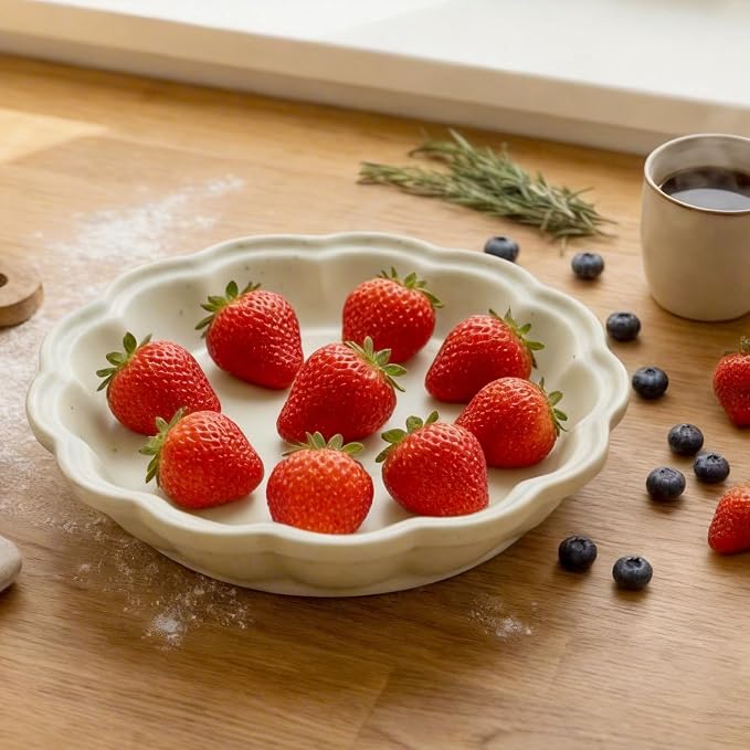 10.2 Inch Ceramic Pie Pan, Fluted Deep Pie Dish, Oven Microwave Safe, Non-Stick Porcelain Pie Plate for Apple Pie, Quiche & Tarts