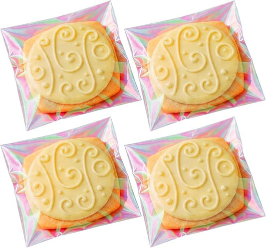 efivs arts 200Pcs Iridescent Cookie Bags,Self Sealing Cellophane Treat Bags | Clear Resealable Adhesive Plastic Bags for Cookies, Candy, Party Favors, Gift Packaging (5.5x5.5 Inches)