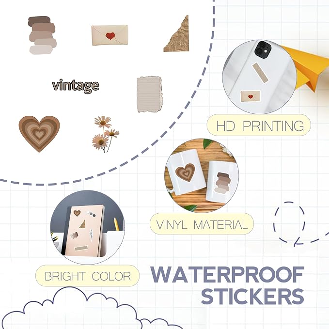 120 PCS Vintage Aesthetic Stickers for Journaling, Scrapbook Supplies, Junk Journal Stickers, Botanical Waterproof Vinyl Sticker Pack for Planner, Diary, Water Bottles, Gifts for Teen Girls Women