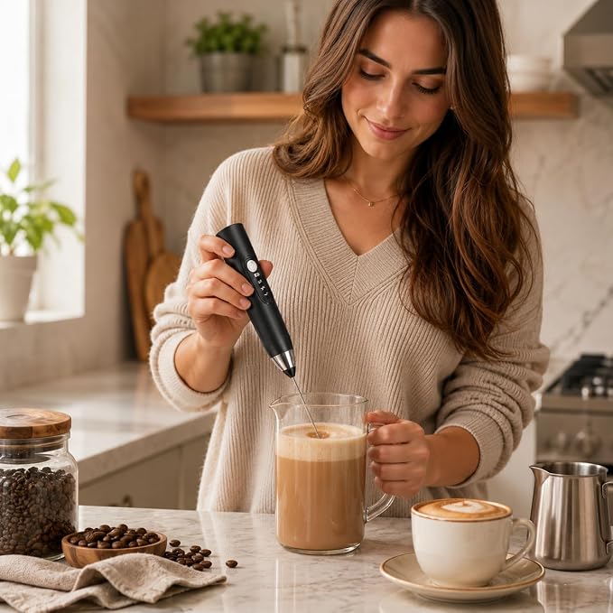 Black Handheld Milk Frother Wand for Coffee, Electric Whisk 3 Speed, 3-in-1 Rechargeable Drink Mixer with Stainless 3 Whisks, Coffee Frother For Latte, Cappuccino, Hot Chocolate, Egg