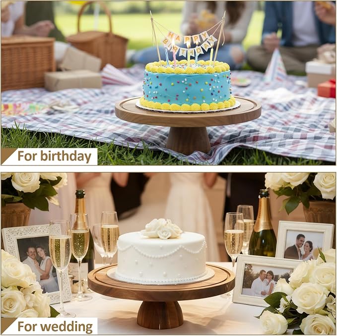 Acacia Wood Cake Stand with Dome Lid, Footed Wooden Cake Display Plate with Clear Acrylic Cover, Perfect for Birthday Parties, Weddings, Dessert Table & Home Kitchen Decor