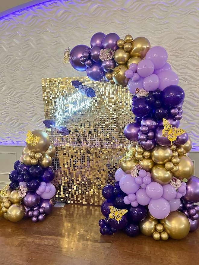 Purple and Gold Balloons Garland Arch Kit - 5 10 12 18 inch Different Size Purple Dark Purple Metallic Gold Balloons for Birthday Baby Shower Anniversary Adults Prom Luxury Party Decorations