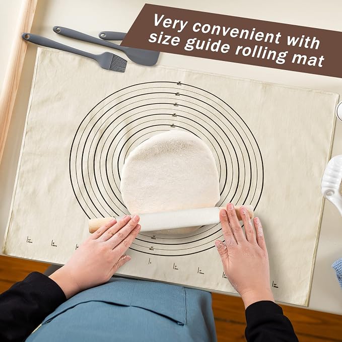 Tessco 6 Pieces Pastry Cloth and Rolling Pin Cover Set Includes 2 Pcs 25 x 20 Inch Large Cotton Pastry Mat 4 Pcs 14 x 2.5 Inch Rolling Pin Cover Sleeves for Dough Bread Pie Baking Kitchen Supplies